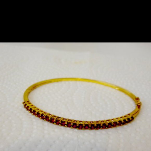 Technibond Genuine Red Garnet Gemstone Hinged Bangle Bracelet Size 7-1/2" - Picture 4 of 10